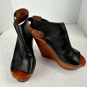 Women's Chloe Platform Wedge Peeptoe , Navy, Size US 8